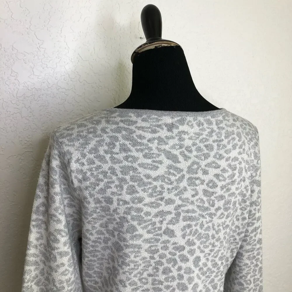 Karl Lagerfeld silver gray white metallic leopard sweater midi dress size XL